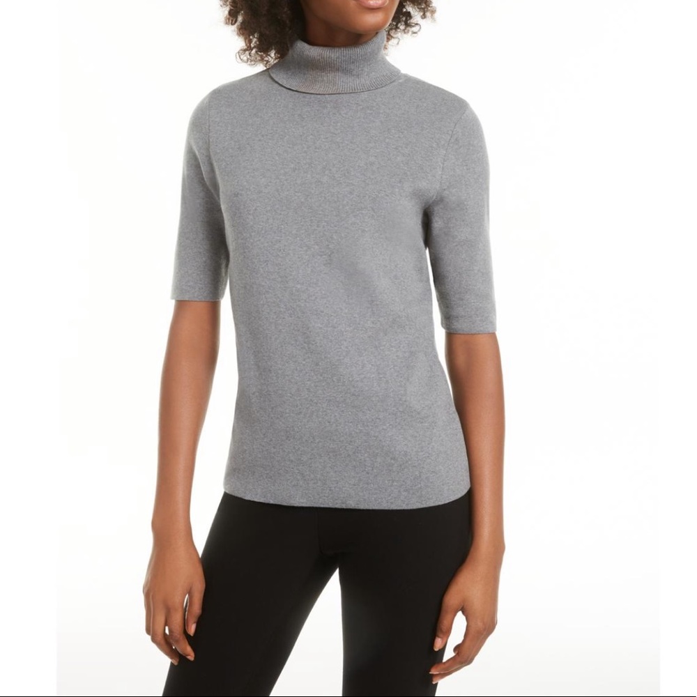 Grey elbow-length turtle neck sweater tee